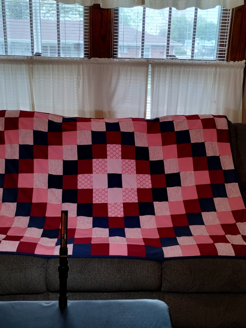 Plaid Patchwork Quilt Blanket in Pink, Red & Navy 62x47